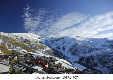 Sierra Nevada Ski Station And National Park And Veleta Peak (3.396 Mts.). Granada,Andalucia,Spain