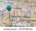 Sierra Vista, Arizona marked by a red map tack. The City of Sierra Vista is located in Cochise County, AZ.