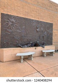 Sierra Vista, Arizona / USA - November 23, 2018 - Large Wall Mural At Public Library With Benches