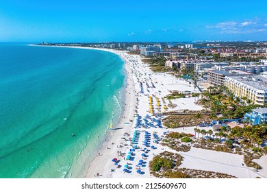 Siesta Key Beach Sarasota Florida Beautiful Sunny Day With Bright Blue Water During Spring Break Tourist Season Boaters Vacation White Sands