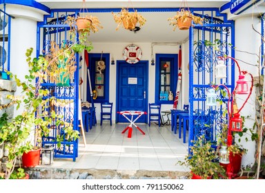 Sigacik, Izmir, Turkey - 09 January, 2018: Colourful Small Hotel Entrance