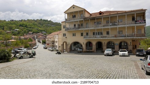 Sighnaghi, Georgia - April 29, 2022: The 9 April Street And A Small Town Square
