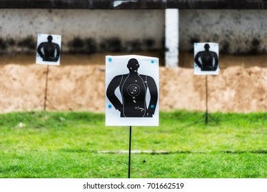 Sight, Targets shoot the gun of people man with bullet holes. Sports practice training. 