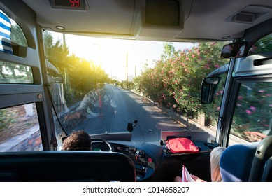 sightseeing bus. The view from the inside