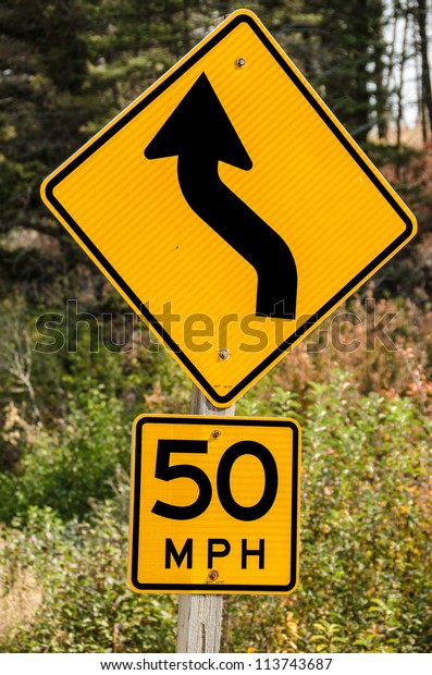 Sign 50 Mile Per Hour Curve Stock Photo (Edit Now) 113743687