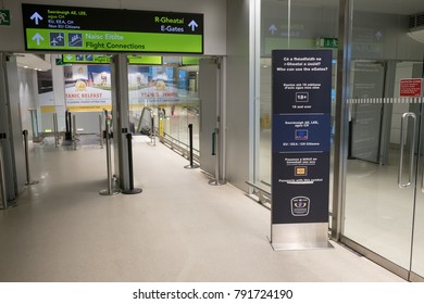 Sign About New E-Gates In Dublin Airport . Dublin, Ireland, December 2017