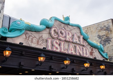 Sign Above Coral Island Arcade In Blackpool August 2020