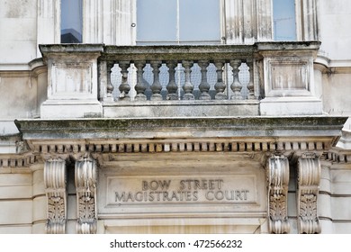 Sign Above Doorway Of Bow Street Magistrates Court