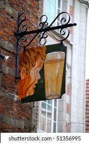 Sign For Beer In The City Of Brussels