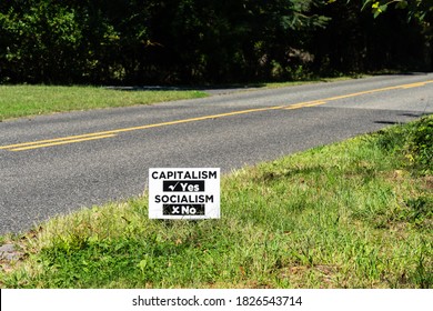 Sign Beside The Road In New Jersey USA That Says Capitalism Yes Socialism No