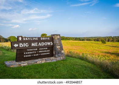 Sign For Big Meadows, Along Skyline Drive, In Shenandoah National Park, Virginia.