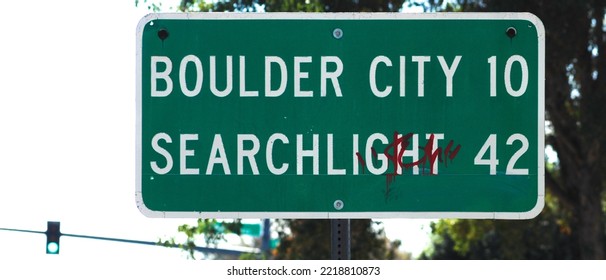 Sign: Boulder City 10, Searchlight 42, Henderson, NV, USA (Oct. 26, 2022)