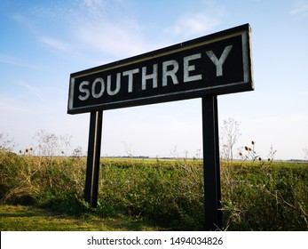 A Sign By The Side Of The Canal Which Denotes The Lincolnshire Village Of Southrey