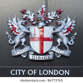 Sign Of The City Of London With Dragons And Shield