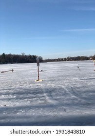 Sign Danger Thin Ice Frozen Lake