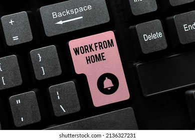 Sign Displaying Work From Home. Concept Meaning Work From Home Editing And Retyping Report Spelling Errors, Typing Online Shop Inventory