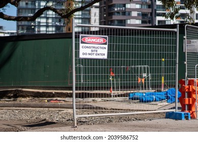 Sign at entrance of construction site say "Danger Construction site Do not Enter" - Shutterstock ID 2039586752