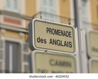 Sign Of The Famous Promenade Des Anglais In Nice (France)