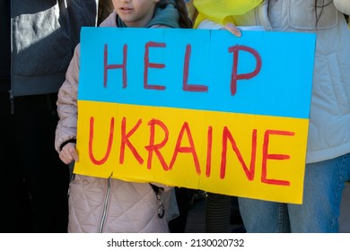 Sign Help Ukraine At The Protest Against The War In Ukraine At Amsterdam The Netherlands 27-2-2022