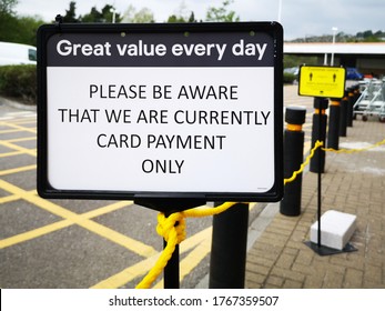 Sign Informing Customers Of Card Payment Only And No Cash Purchases Allowed - For Safety And Self Distancing As Shops Re-open During The COVID-19 Pandemic In UK