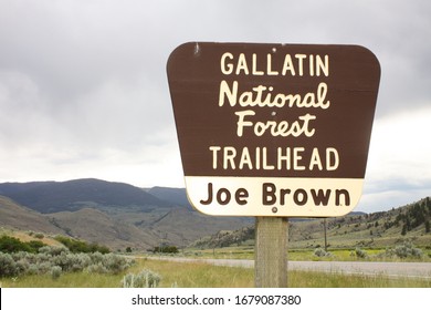 Sign For Joe Brown Trailhead In Gallatin National Forest In Rural Montana