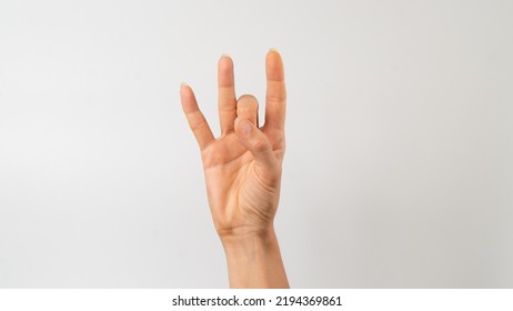 Sign Language Of The Deaf And Dumb People, Number, Digit Eight. High Quality Photo