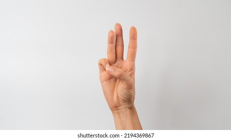 Sign Language Of The Deaf And Dumb People, English Letter W. High Quality Photo