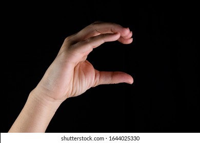 Sign Language With Hand On Black Background Letter C