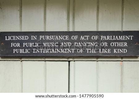 Sign licencing premises for public music and dancing and other public entertainment