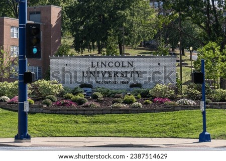 Sign for Lincoln University in Jefferson City, Missouri. Originally named Lincoln Institute, it was founded by former slaves in 1866 for the benefit of emancipated African Americans.