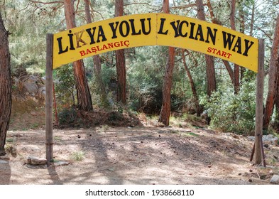 Sign for the Lycian way trail in Turkey