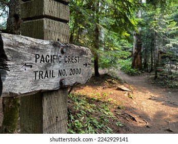 Sign marker on the Pacific Crest trail on Mount Hood in Oregon. - Shutterstock ID 2242929141