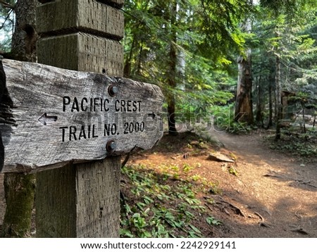 Sign marker on the Pacific Crest trail on Mount Hood in Oregon.