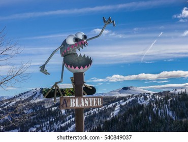 Sign Marking The Blaster Ski Run At The Park City Mountain Resort, Near Salt Lake City, Utah.