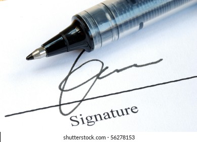 Sign The Name On A Paper With A Pen