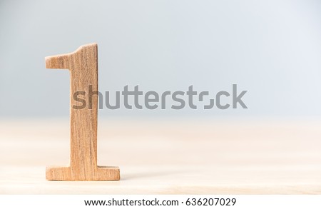 Sign number one material wood on table, Concept top winner success, Copy space Stockfoto © 