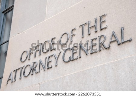 Sign at the Office of the Attorney General in Washington, DC
