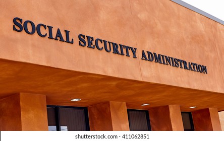 Sign On Front Of Government Building Reading Social Security Administration