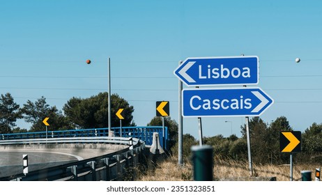 Sign on highway either to Cascais or Lisbon, Portugal