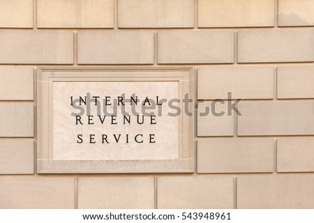 Sign on IRS headquarter building in downtown Washington, DC