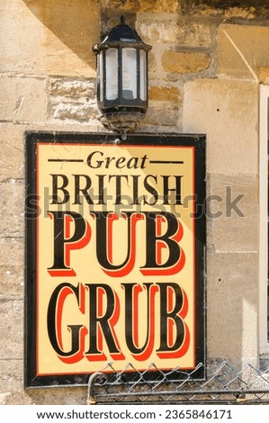 Sign outside an English pub advertising Great British Pub Grub