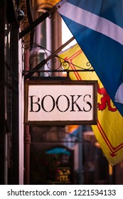 Sign Outside A Vintage Book Shop In Callander, Scotland, UK