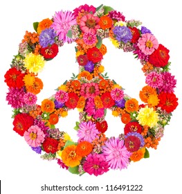 Sign Peace From Flowers On White Background.