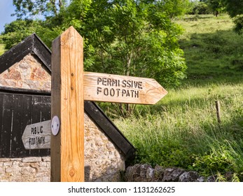 Sign For Permissive Footpath On The Mendip Way, Near Cheddar, Somerset, England, UK.