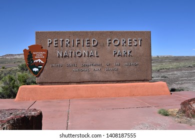 Sign for the Petrified Forest National Park in Arizona