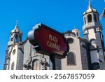 A sign with "Plaza Casañas" in front of the church "Nuestra Señora de la Concepción" in La Orotava