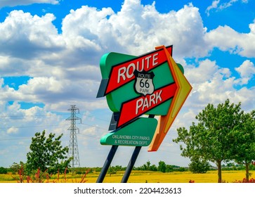 Sign Pointing To Route 66 Park. Posted By Oklahoma City Parks And Recreation Department.