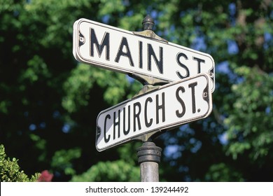 Sign post at the corner of Main St. and Church St.
