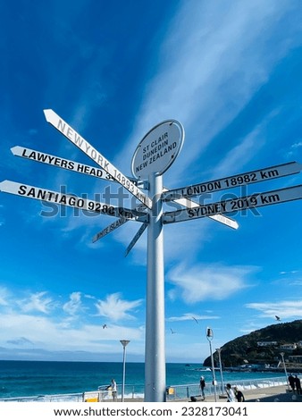 The Sign post at Saint Clair Beach Esplanade, Dunedin Ne Zealand 
