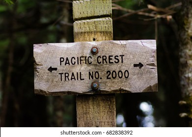 Sign post for trail 2000 Pacific Crest Trail in the Mt Hood National Forest